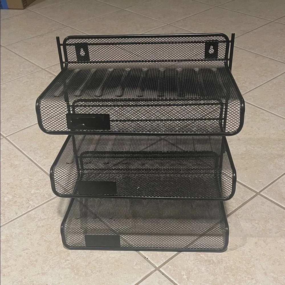 Black 3-Tier Mesh Desk File Organizer - Stackable Desktop Trays